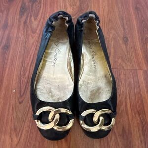 Juicy Couture black leather flats with gold chain detail size 8 made in Italy